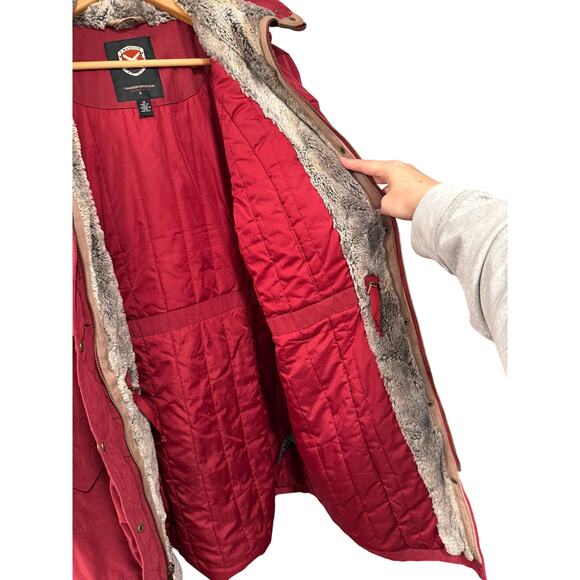 NEW! 1 Madison Expedition 1X Fur Trim Jacket $289 Hood Coat Long Burgundy Red XL - Picture 6 of 9